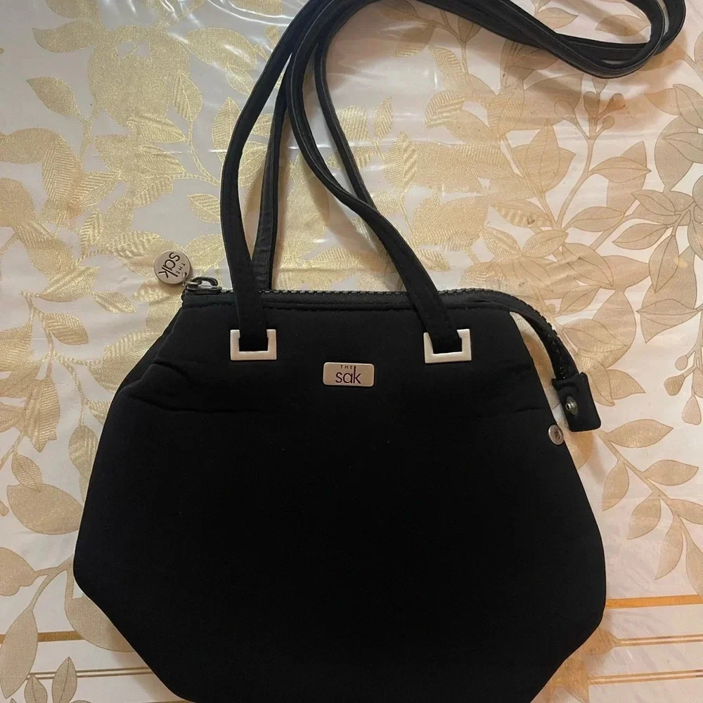 The Sak Women's Top Zip Scuba Crossbody Shoulder Bag Solid Black Casual nylon - Picture 3 of 7